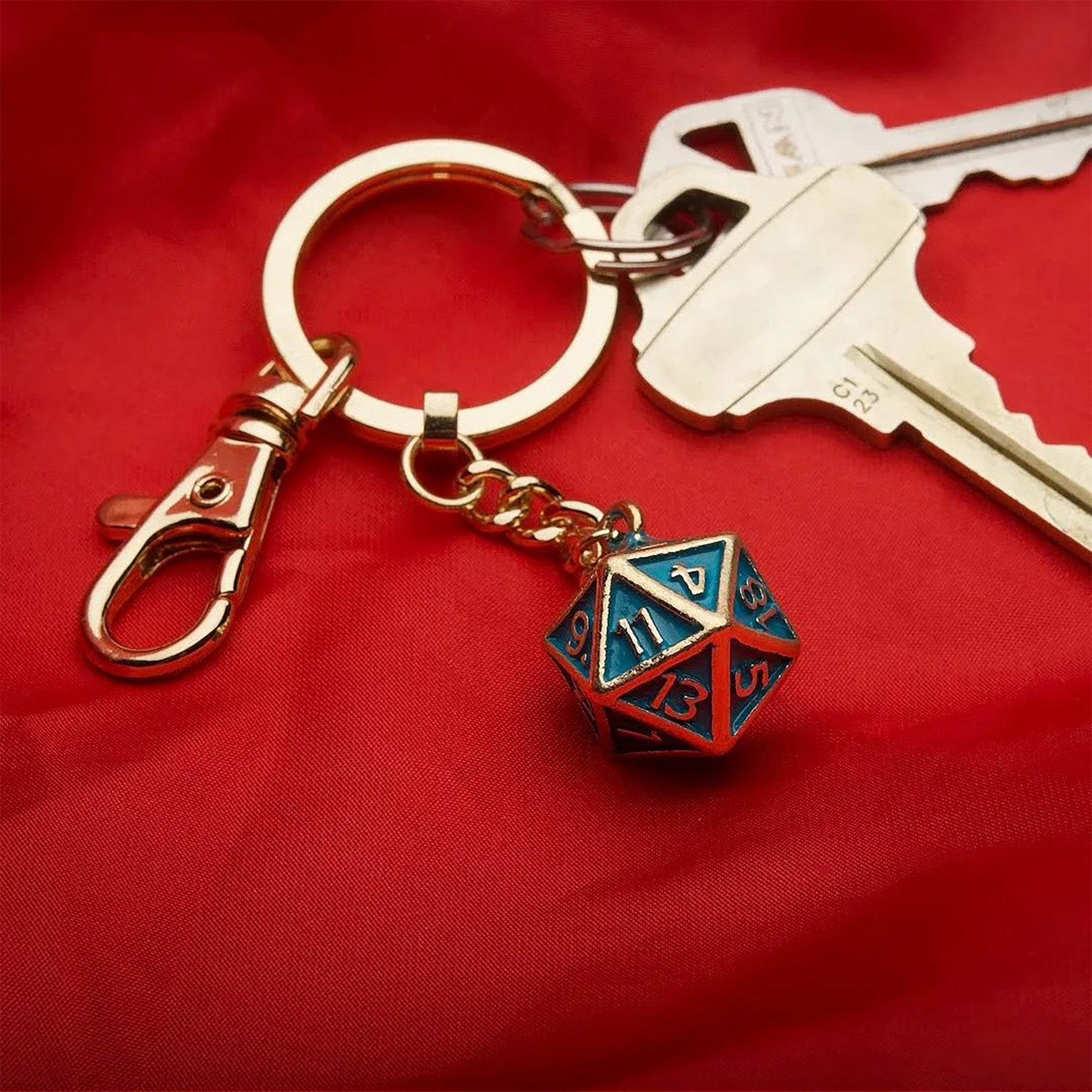 Dungeons & Dragons Gold Plated Turquoise Dice Keychain - Jewelry Brands Shop