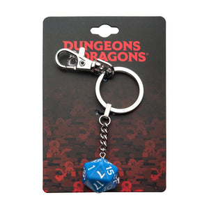 Dungeons & Dragons Stainless Steel Blue Dice Keychain - Jewelry Brands Shop