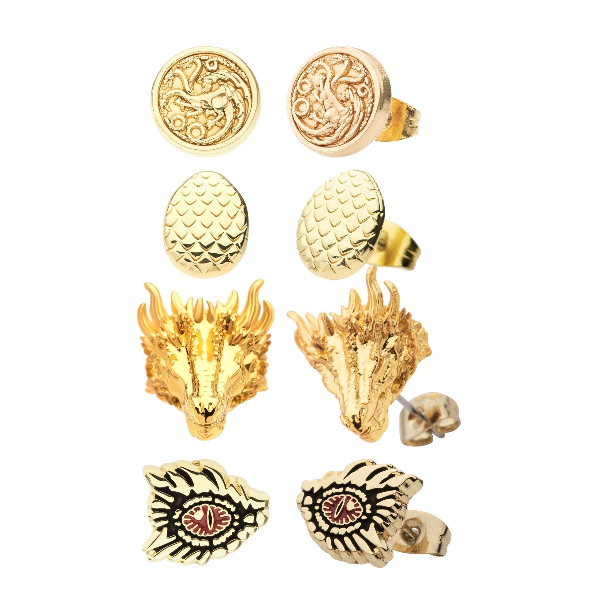 Game Of Thrones: House of the Dragon Gold Base Metal with Steel post Studs Set (4pairs) - Jewelry Brands Shop