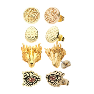 Game Of Thrones: House of the Dragon Gold Base Metal with Steel post Studs Set (4pairs) - Jewelry Brands Shop