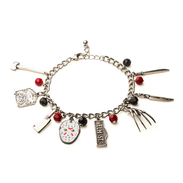 Friday the 13th Freddy Vs. Jason 15mm Enamel Charm Silver Finish Chain Bracelet