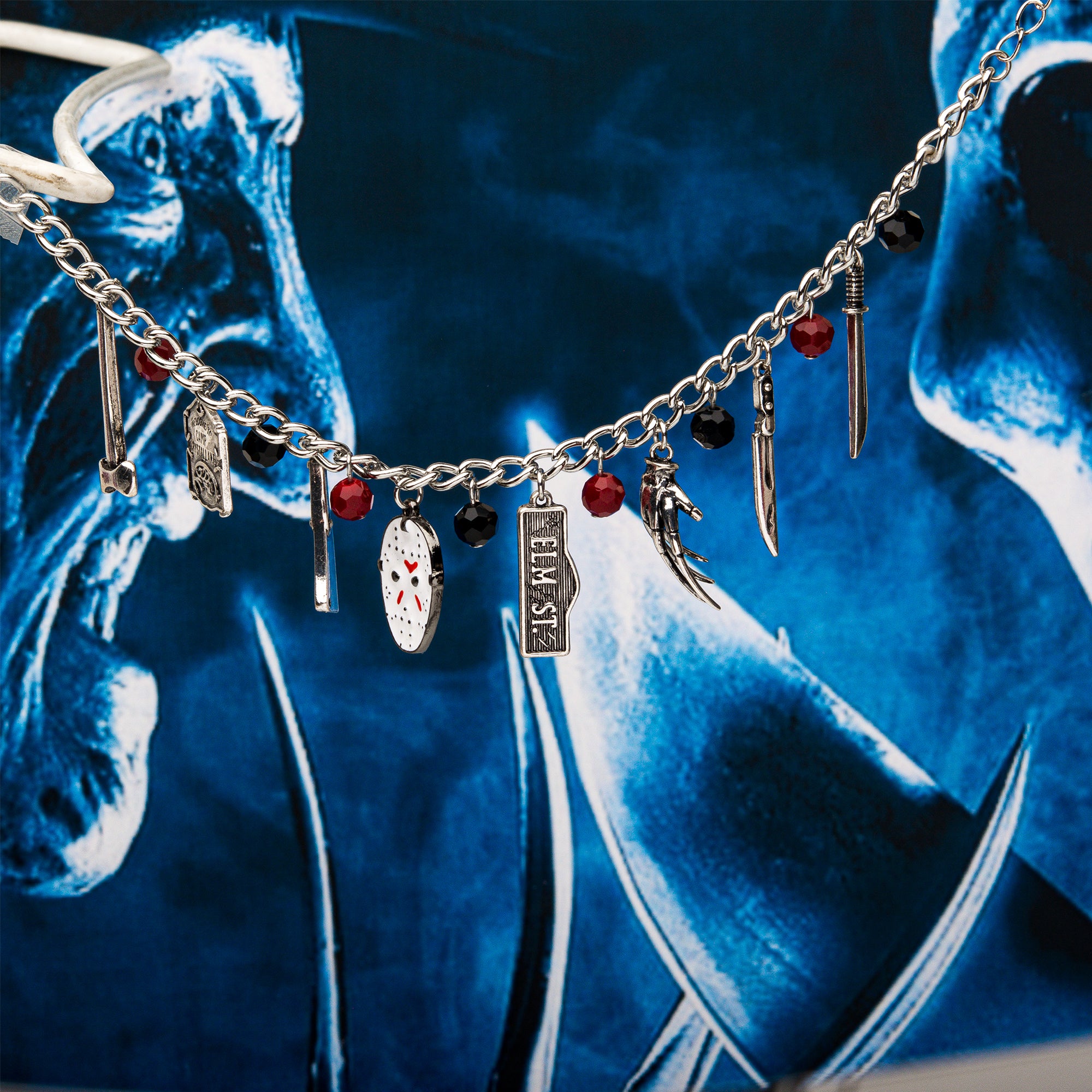 Friday the 13th Freddy Vs. Jason 15mm Enamel Charm Silver Finish Chain Bracelet