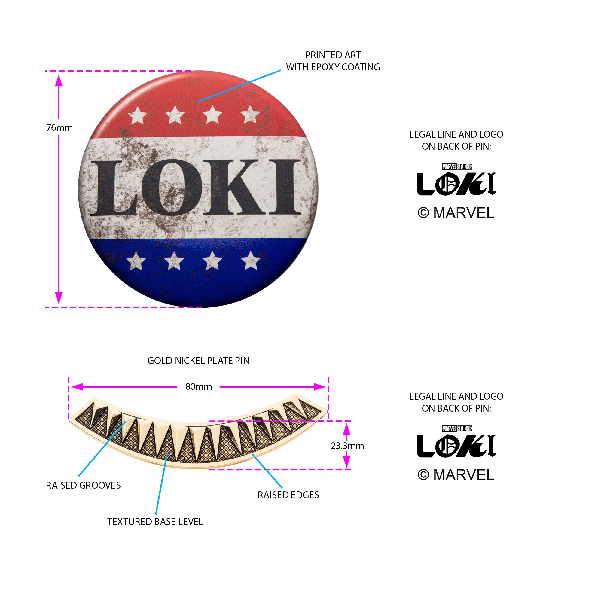 Marvel LOKI Badge and Tie Pin Set