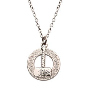 Marvel Base Metal Thor Love and Thunder Hammer with Clear Synthetic stone Pendant with Stainless Steel Chain.