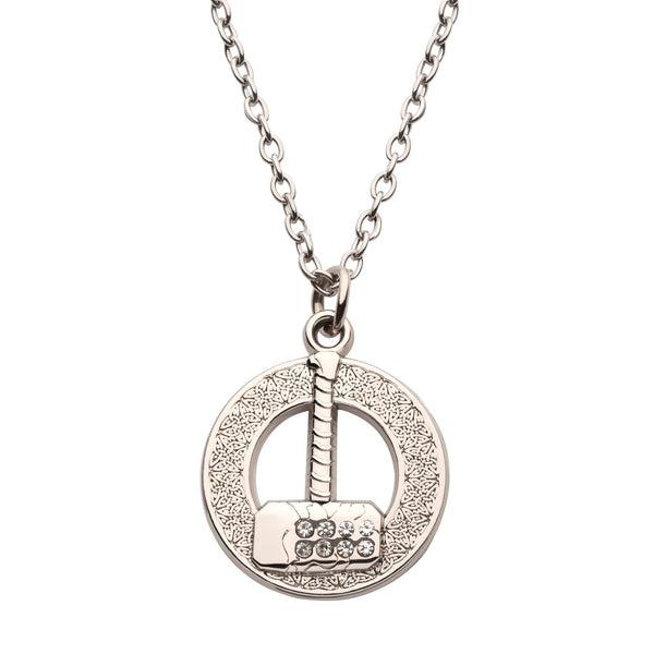 Marvel Base Metal Thor Love and Thunder Hammer with Clear Synthetic stone Pendant with Stainless Steel Chain.