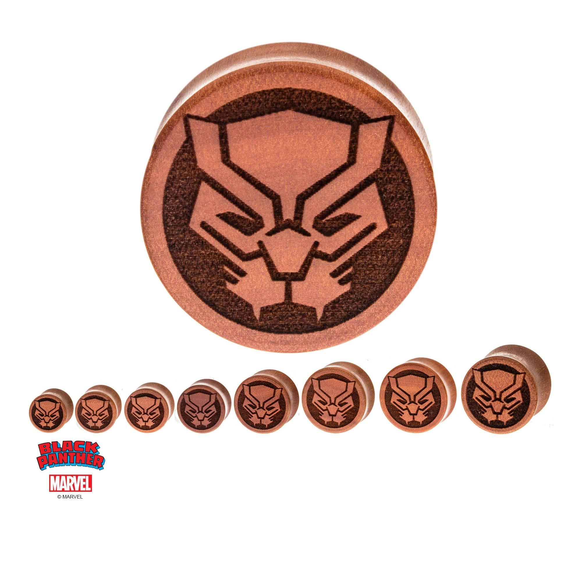 Marvel Black Panther Logo Double Flare Sawo Wood Plug - Jewelry Brands Shop