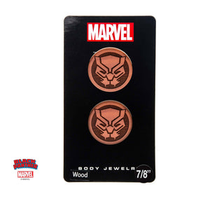 Marvel Black Panther Logo Double Flare Sawo Wood Plug - Jewelry Brands Shop