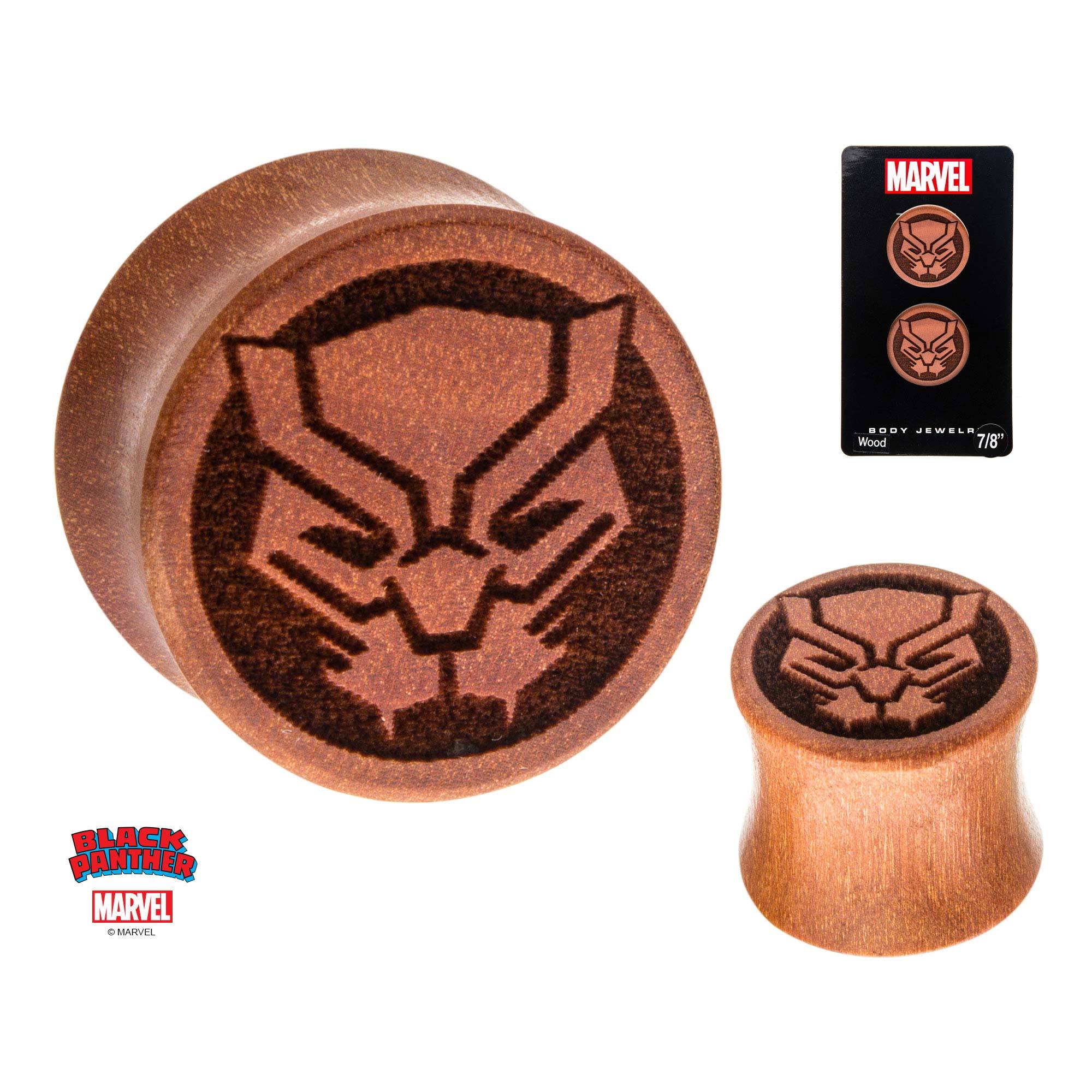 Marvel Black Panther Logo Double Flare Sawo Wood Plug - Jewelry Brands Shop