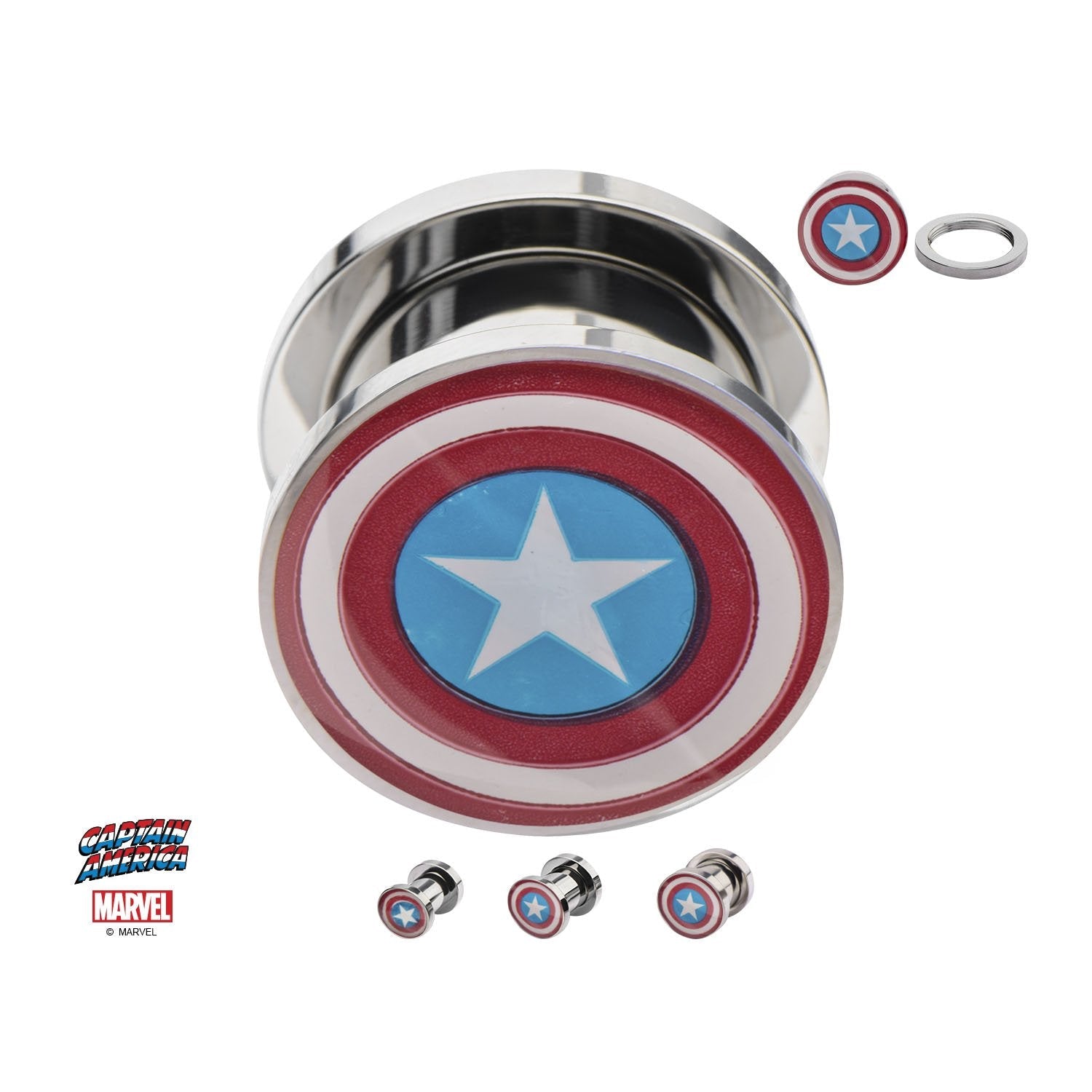 Marvel Captain America Logo Screw Fit Plug - Jewelry Brands Shop