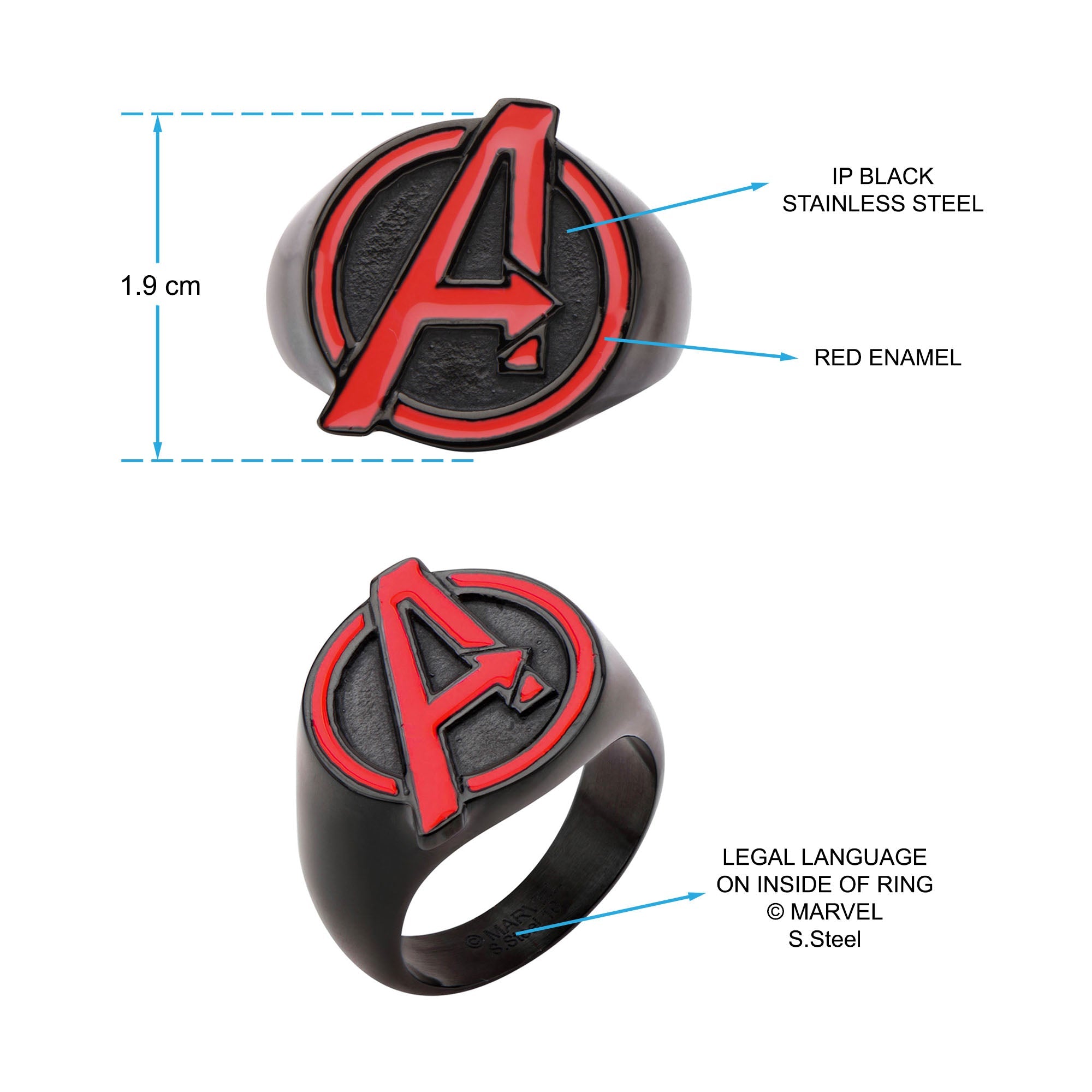 Marvel Cut Out Red The Avengers Logo "A" Ring - Jewelry Brands Shop