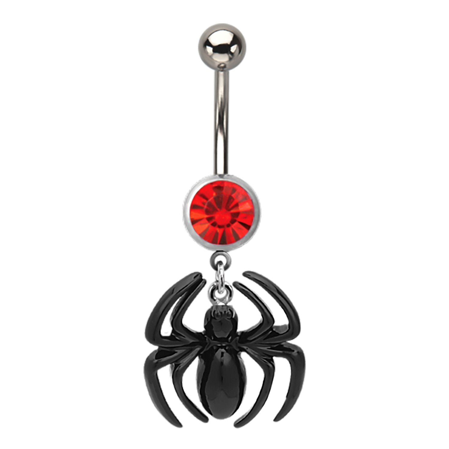 Marvel Cut Out Spider with Red Gem Dangle Navel - Jewelry Brands Shop