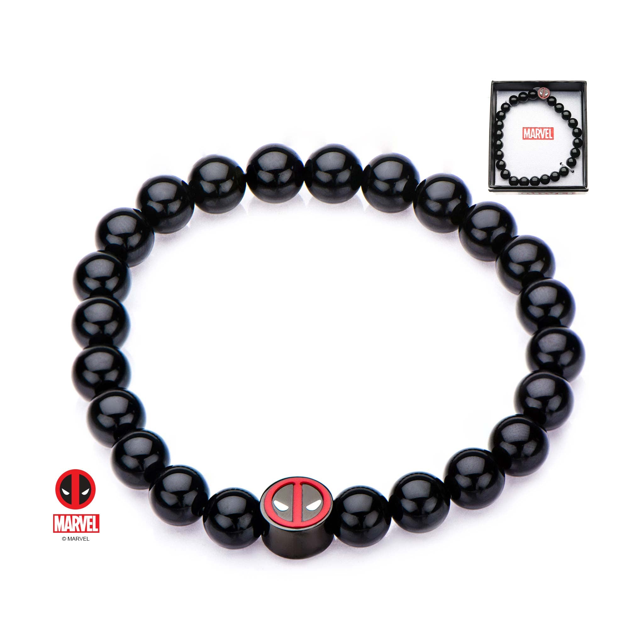 Marvel Deadpool with Black Agate Beads Bracelet - Jewelry Brands Shop