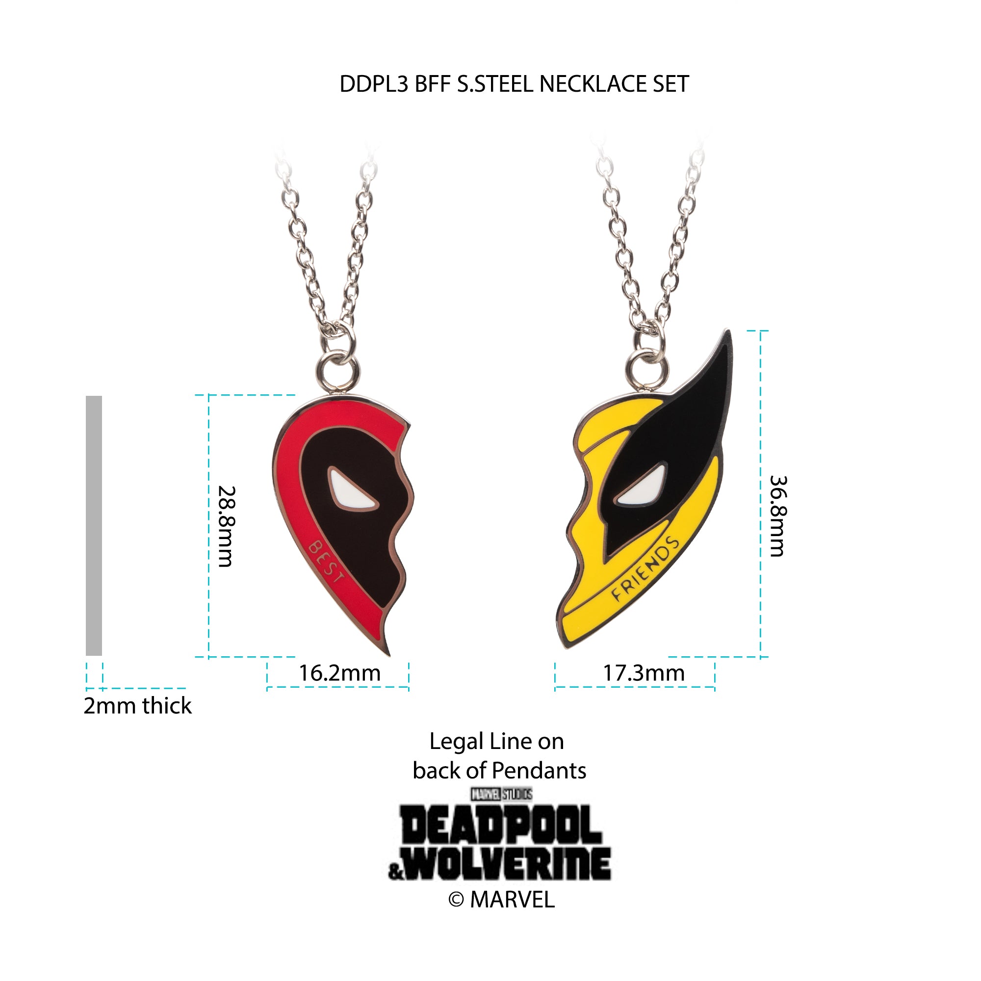 Marvel Deadpool & Wolverine Best Friends Stainless Steel Pendant Necklace Set - Jewelry Brands Shop