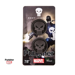 Marvel Punisher Skull Logo Double Flare Iron Wood Plug - Jewelry Brands Shop