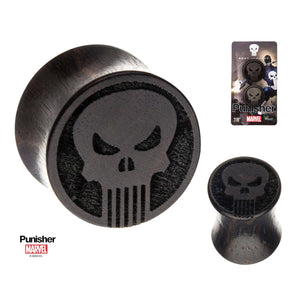 Marvel Punisher Skull Logo Double Flare Iron Wood Plug - Jewelry Brands Shop