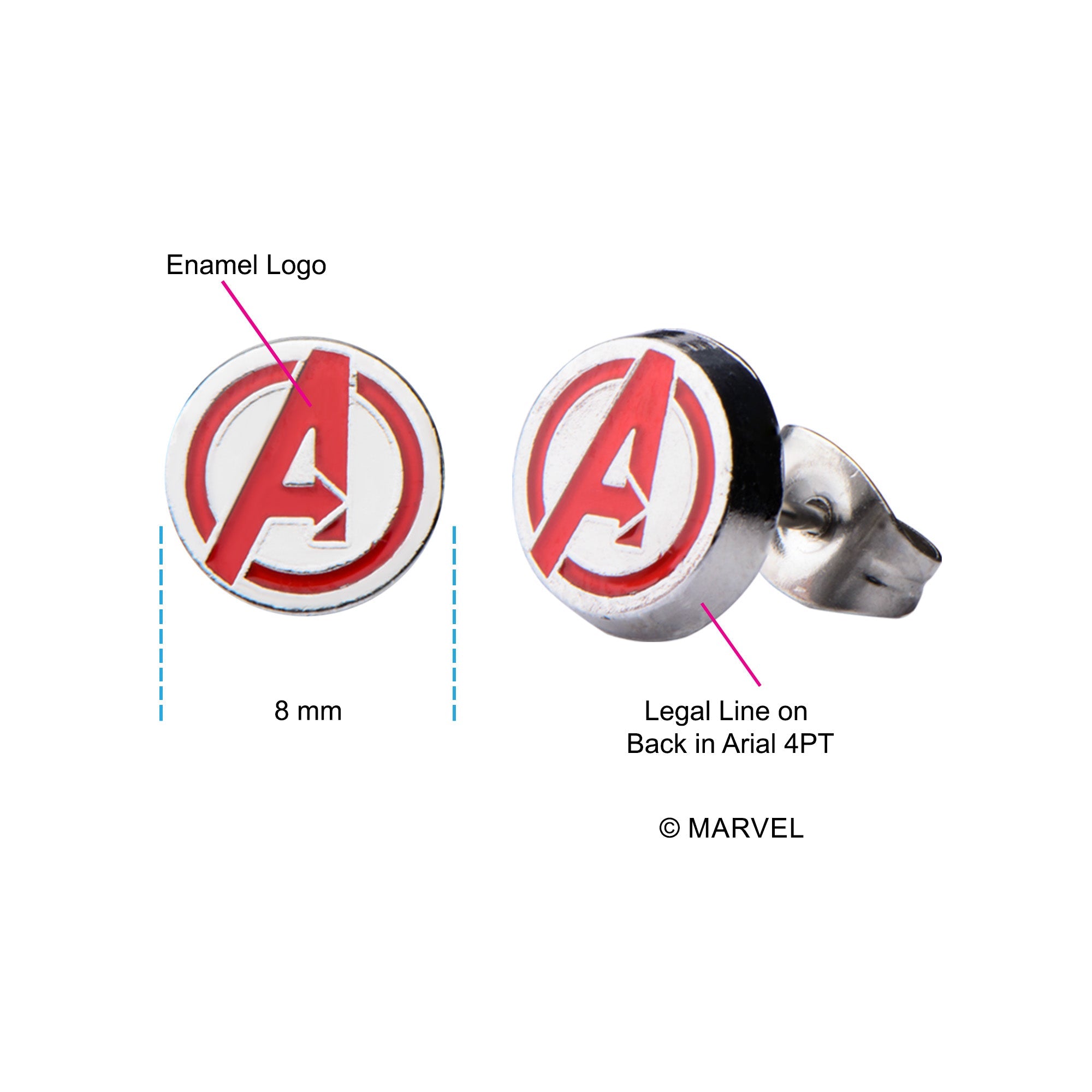 Marvel The Avenger "A" Logo,Captain America and Iron Man Stud Logos Earrings Set - Jewelry Brands Shop