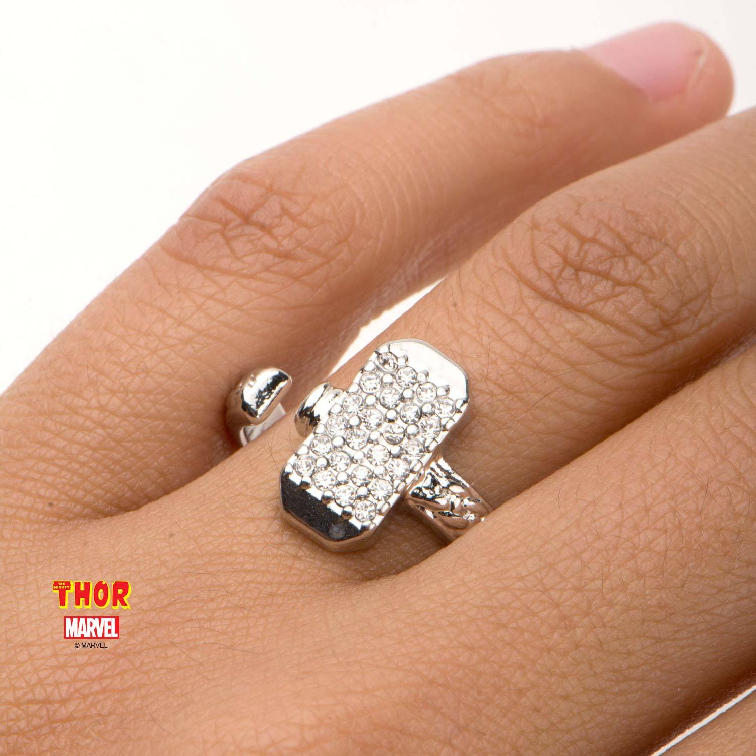 Marvel's Thor Stainless Steel+ Cubic Zirconia Hammer Ring for Women - Jewelry Brands Shop