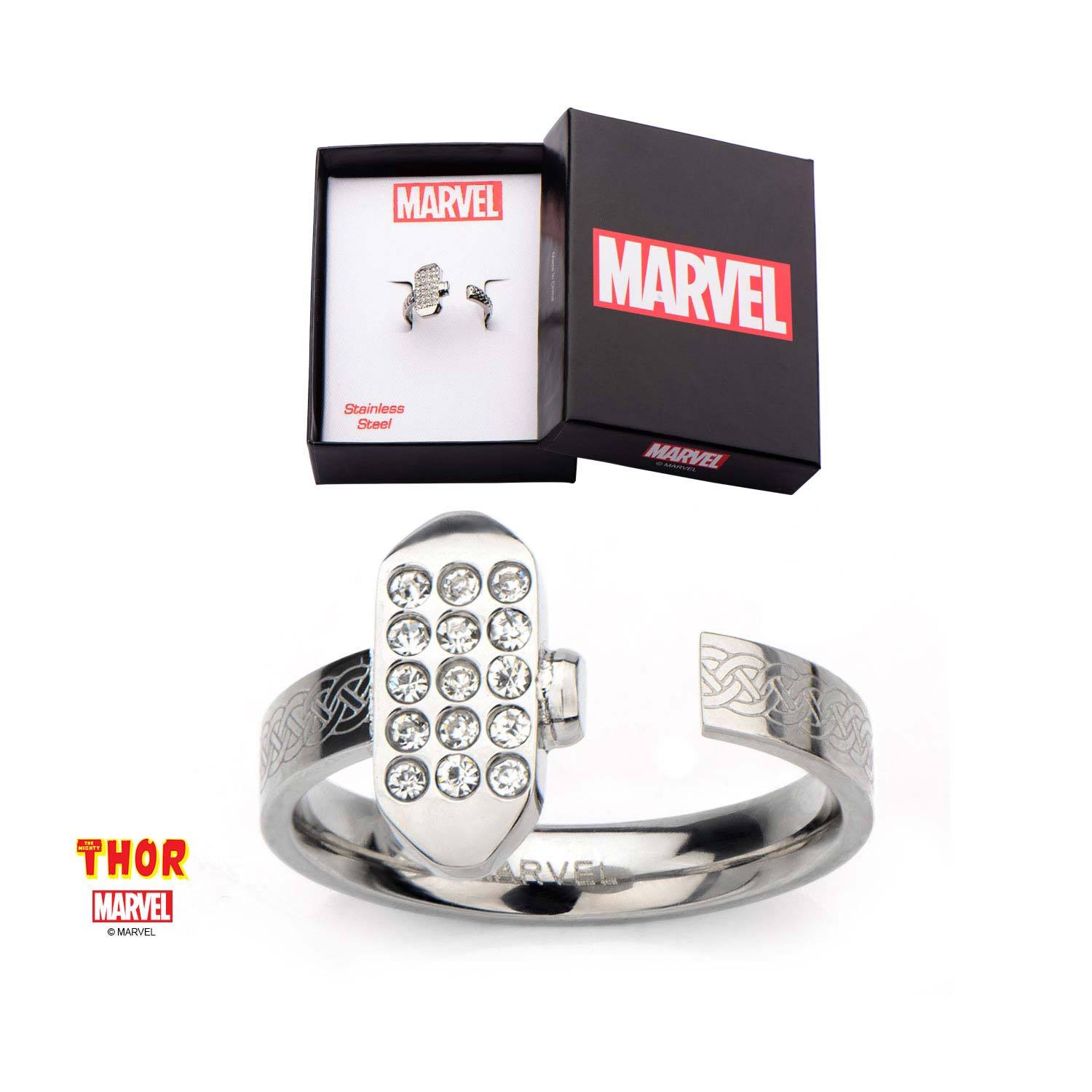 Marvel's Thor Stainless Steel+ Cubic Zirconia Hammer Ring for Women - Jewelry Brands Shop