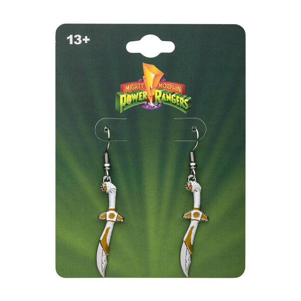 Mighty Morphin Power Rangers White Dragon Sword Drop Earrings
