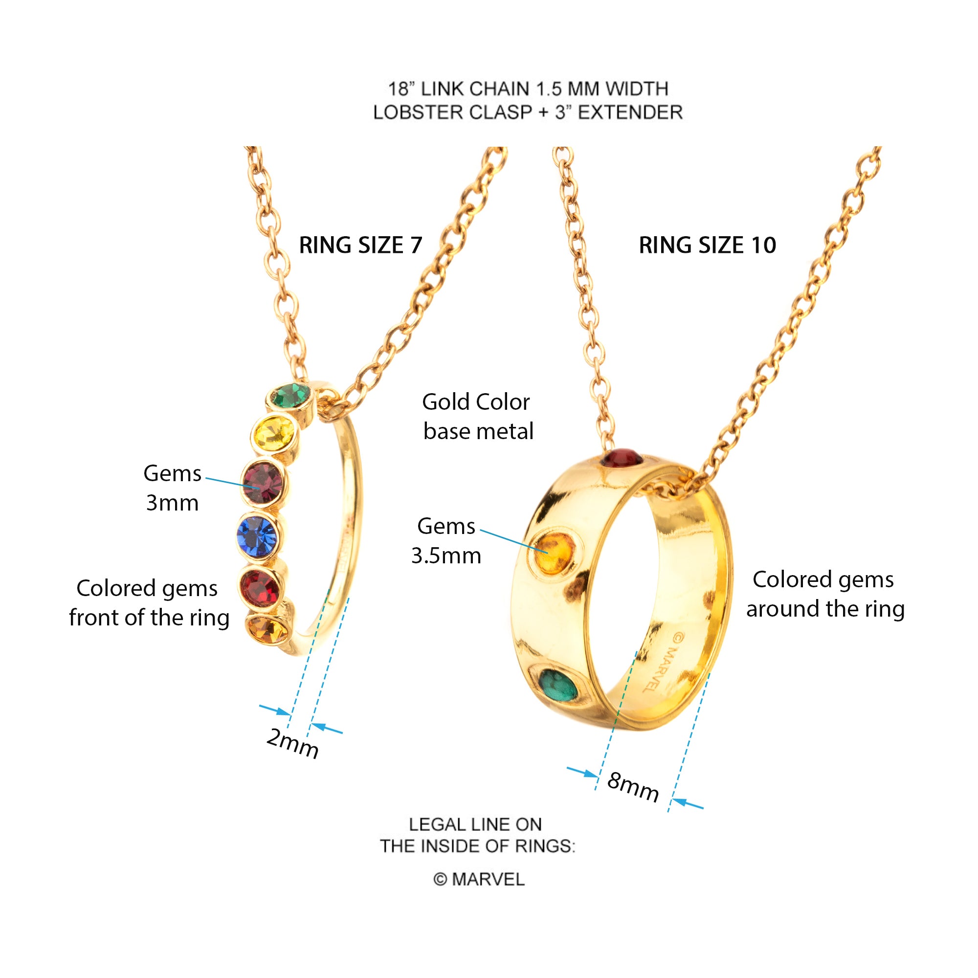 Marvel Infinity Stones on Chain Ring Set