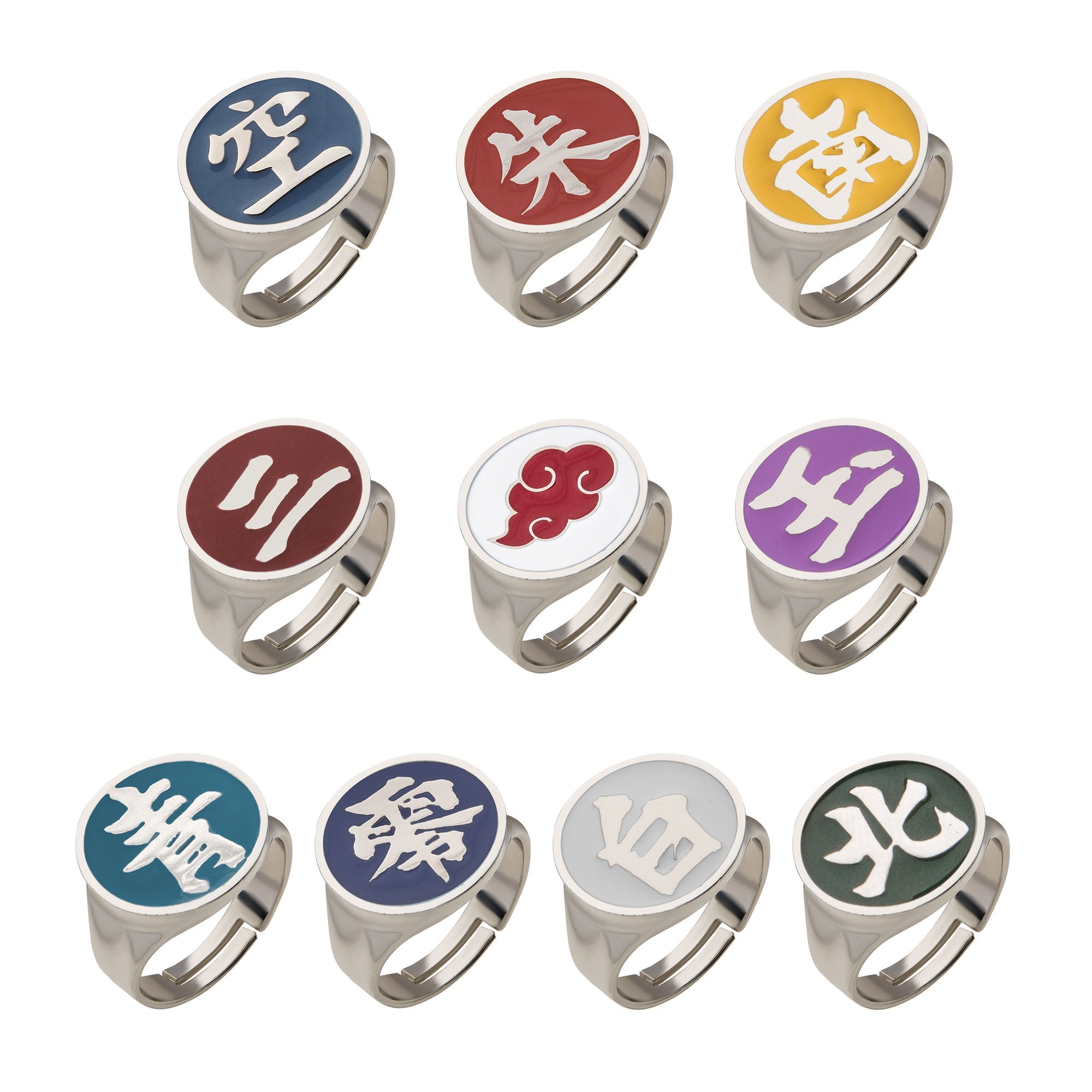 Akatsuki Rings 10-Piece Set - Naruto Cosplay Rings With Chain & Anti-Leaf Headband