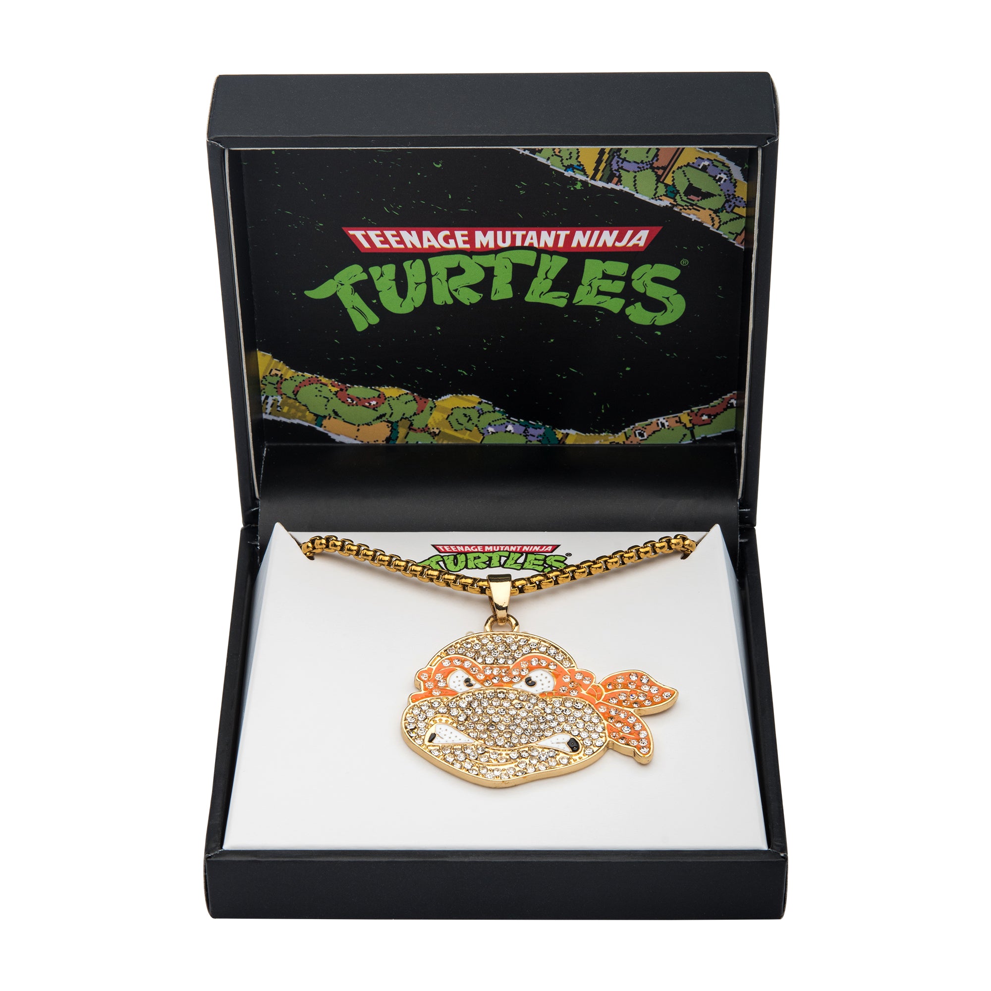 Nickelodeon Base Metal Gold Plated Teenage Mutant Ninja Turtles Michael Angelo Bling Pendant Necklace