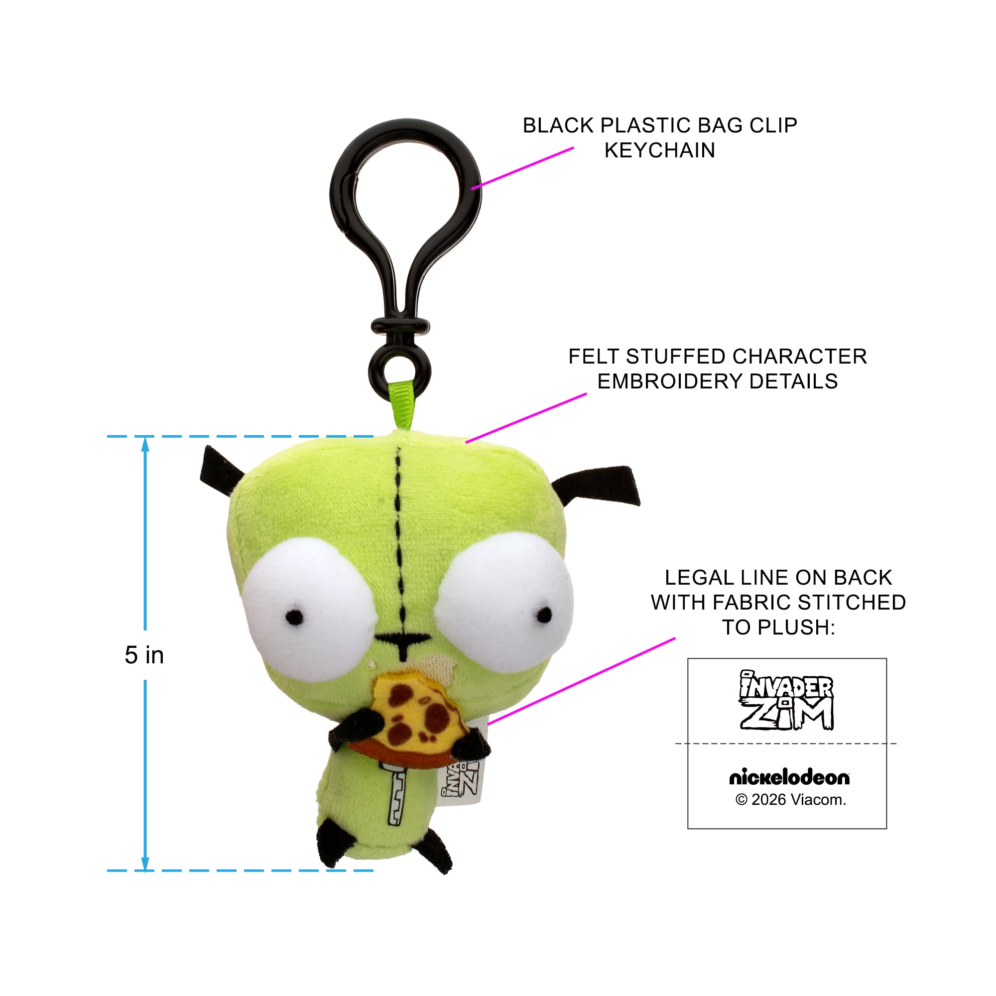 Invader Zim GIR Plush Keychain Green Robot Character with Pizza