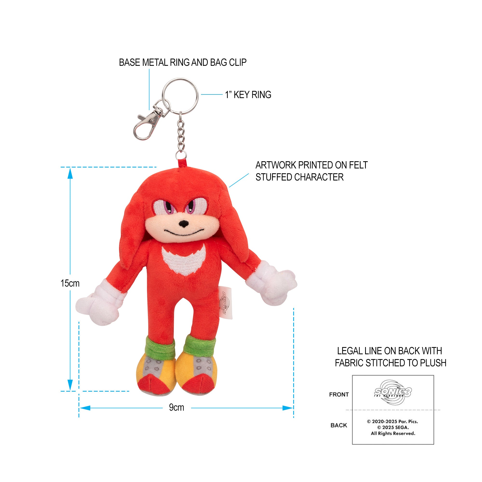 Sonic Movie 3 Knuckles Full Body Plush Keychain