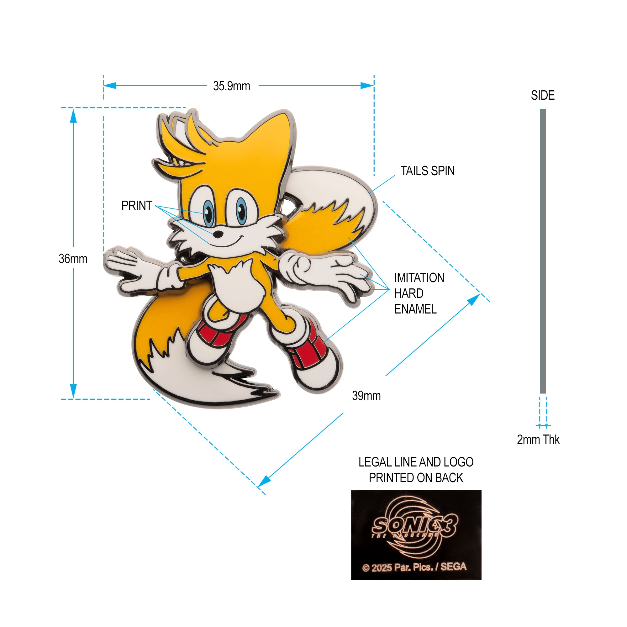 Sonic Movie 3 Tails Spinning Pin