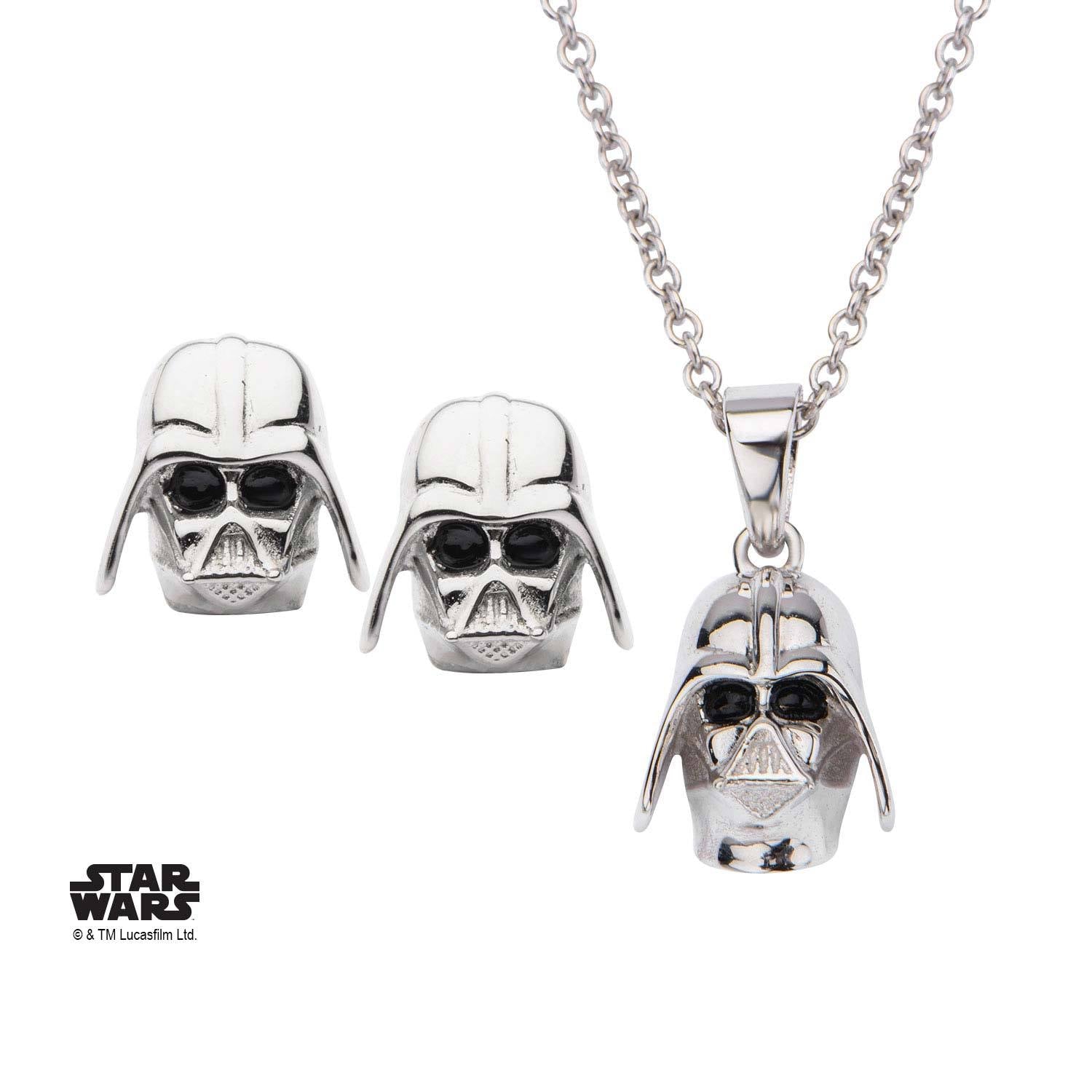 Star Wars 3D Darth Vader Stud Earrings and Pendant Necklace Set - Jewelry Brands Shop