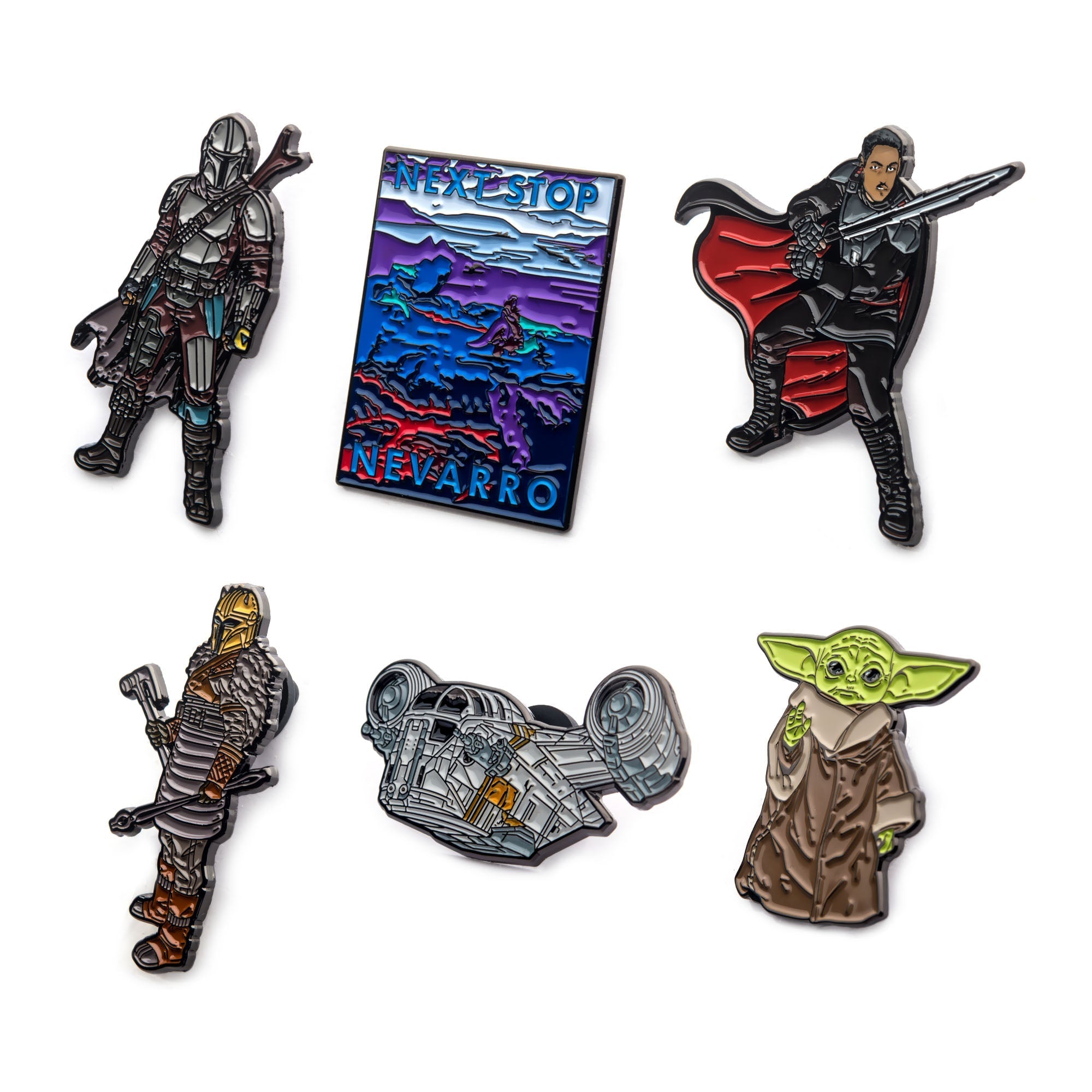 Star Wars Adventure Across The Galaxy: Next Stop Nevarro 6 Enamel Lapel Pin Set. - Jewelry Brands Shop