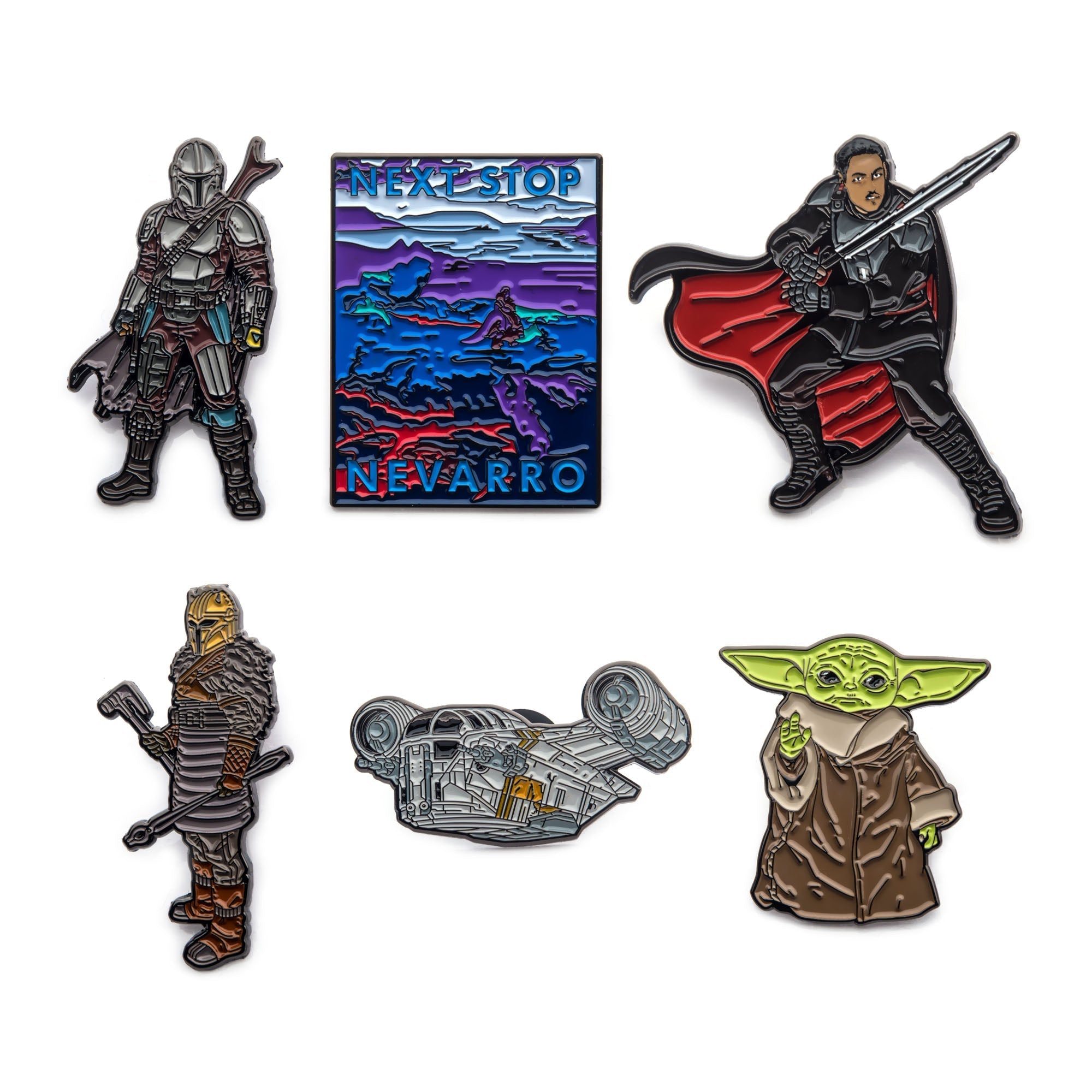 Star Wars Adventure Across The Galaxy: Next Stop Nevarro 6 Enamel Lapel Pin Set. - Jewelry Brands Shop