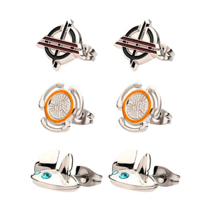 Star Wars Base Metal Obi - Wan 3 Pairs Stud Earrings with Stainless Steel Post Set - Jewelry Brands Shop