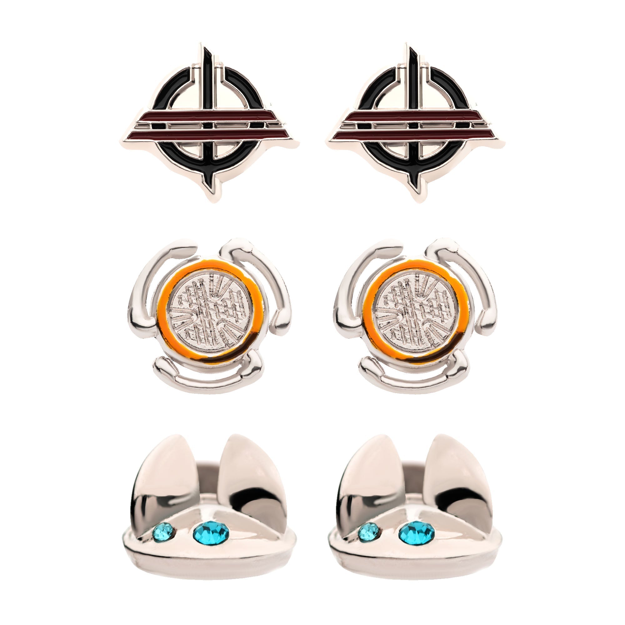 Star Wars Base Metal Obi - Wan 3 Pairs Stud Earrings with Stainless Steel Post Set - Jewelry Brands Shop