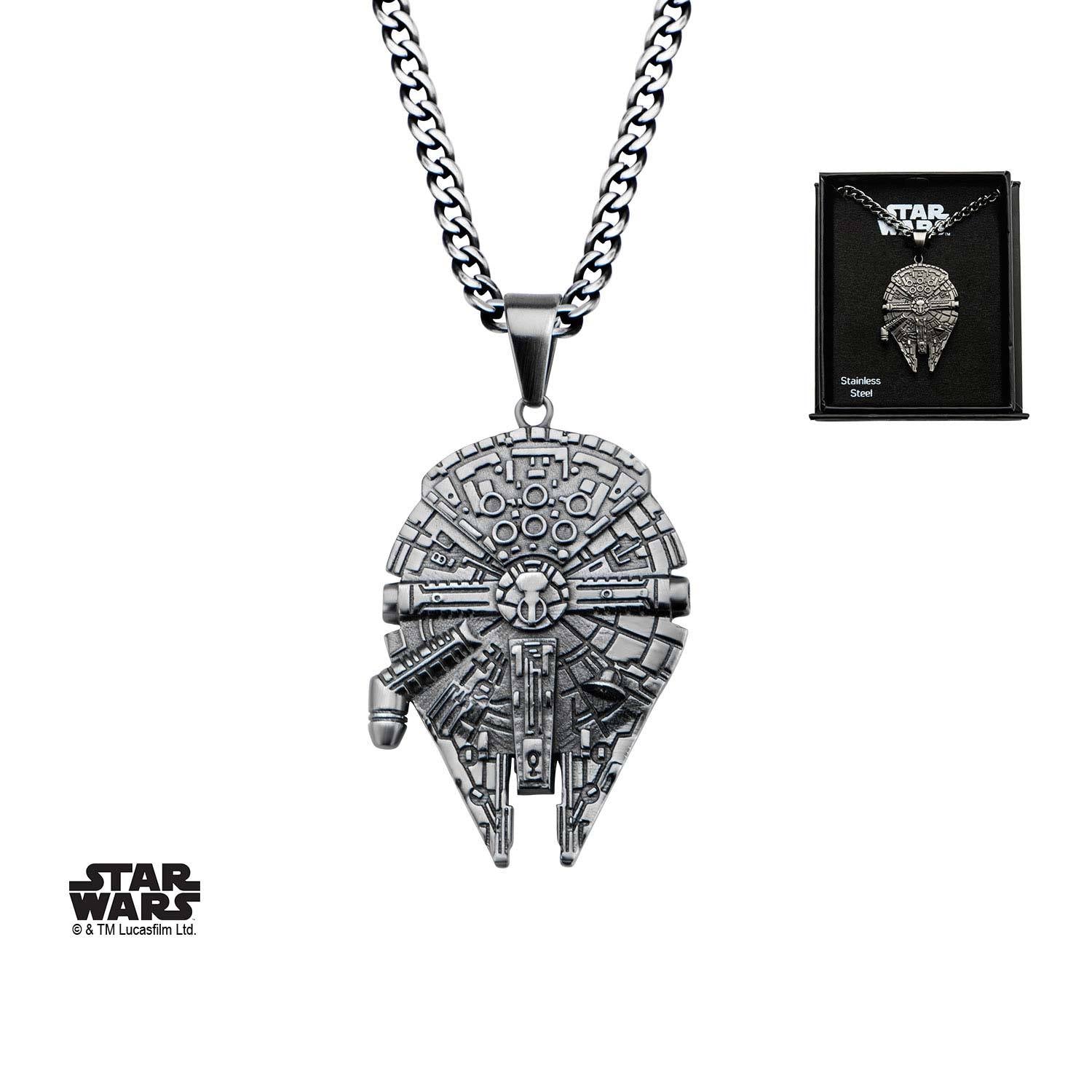 Star Wars Black Plated Millennium Falcon Pendant Necklace [COMING SOON] - Jewelry Brands Shop