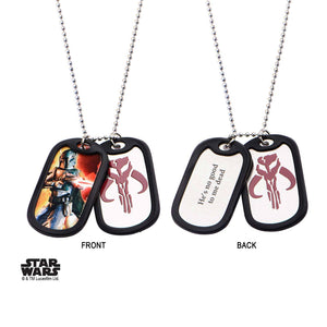 Star Wars Boba Fett Mandalorian Logo/Mythosaur Skull Symbol Rubber Silencer Double Dog Tag Pendant Necklace - Jewelry Brands Shop