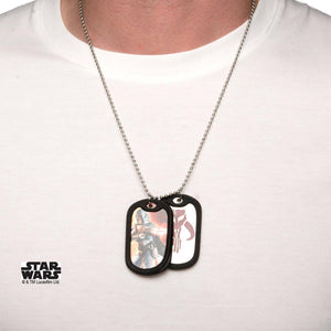 Star Wars Boba Fett Mandalorian Logo/Mythosaur Skull Symbol Rubber Silencer Double Dog Tag Pendant Necklace - Jewelry Brands Shop