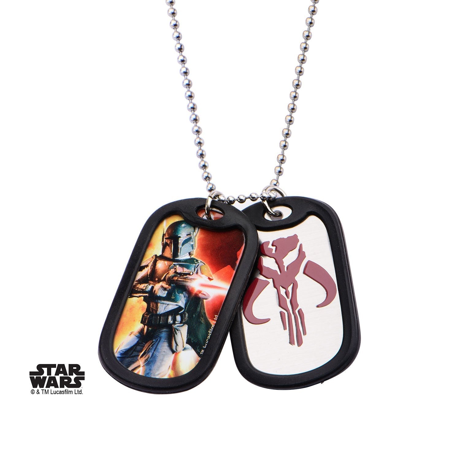 Star Wars Boba Fett Mandalorian Logo/Mythosaur Skull Symbol Rubber Silencer Double Dog Tag Pendant Necklace - Jewelry Brands Shop