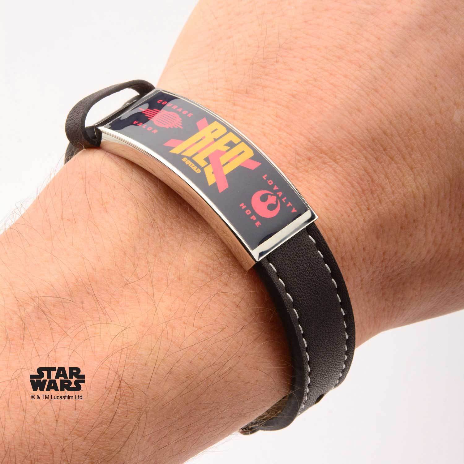 Star Wars Episode 7 Red X ID Plate Steel & Brown Leather Bracelet - Jewelry Brands Shop