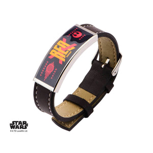 Star Wars Episode 7 Red X ID Plate Steel & Brown Leather Bracelet - Jewelry Brands Shop