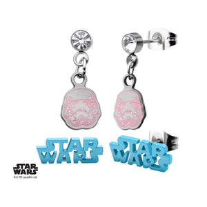 Star Wars Logo and Pink Stormtrooper Stud Earrings Set - Jewelry Brands Shop