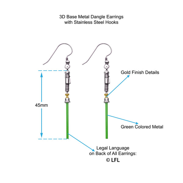 Star Wars Luke Skywalker's 3D Lightsaber Dangle Earrings