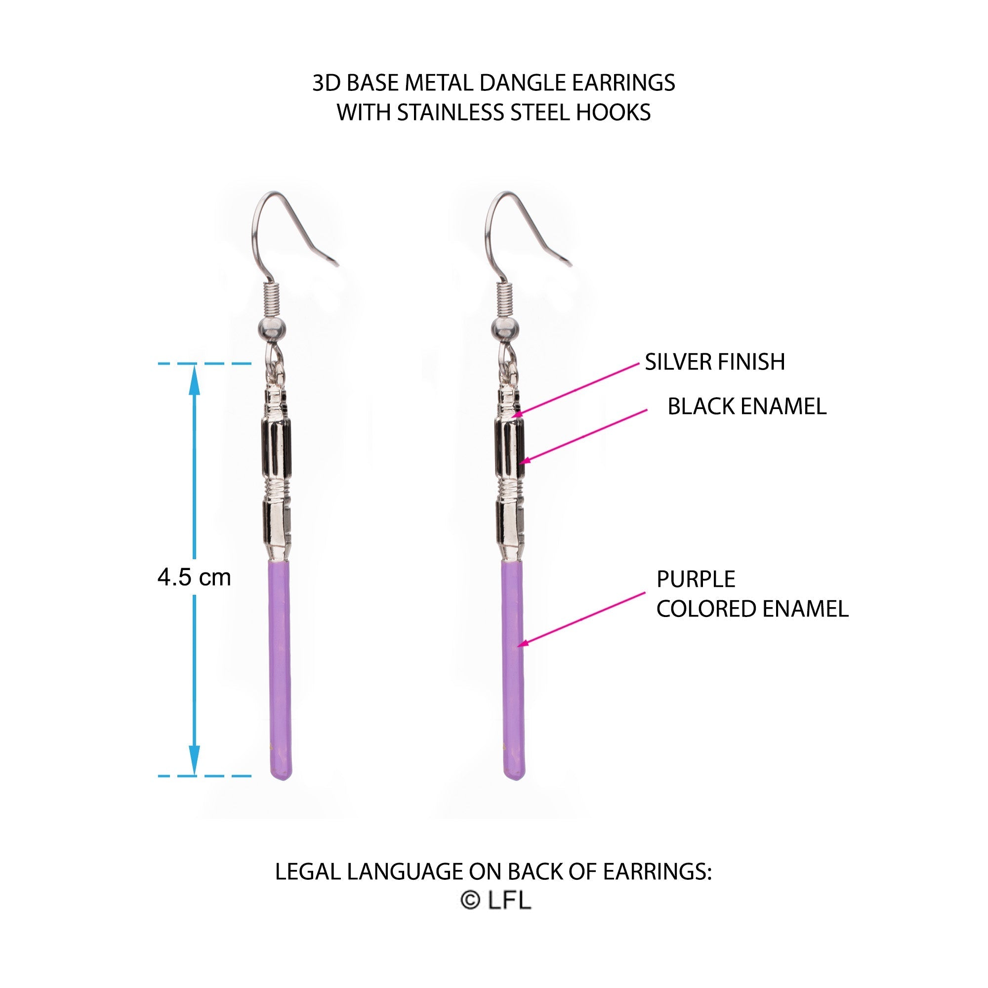 Star Wars Mace Windu Lightsaber Drop Earrings - Jewelry Brands Shop