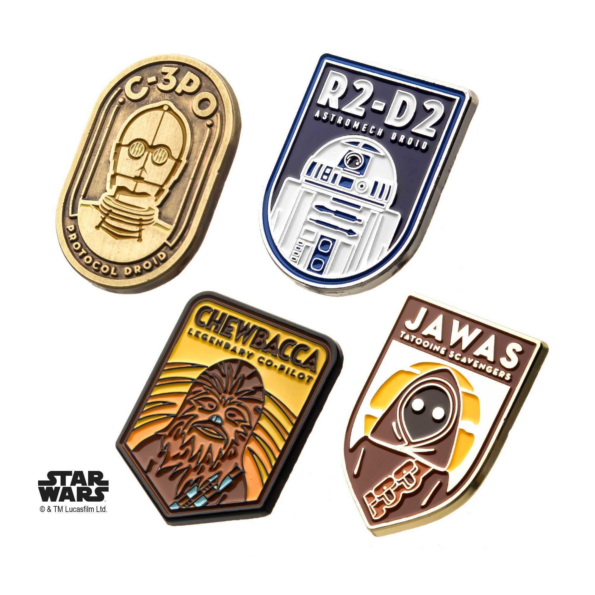 Star Wars R2 - D2, C - 3PO, Chewbacca and Jawa Lapel Pin Set - Jewelry Brands Shop