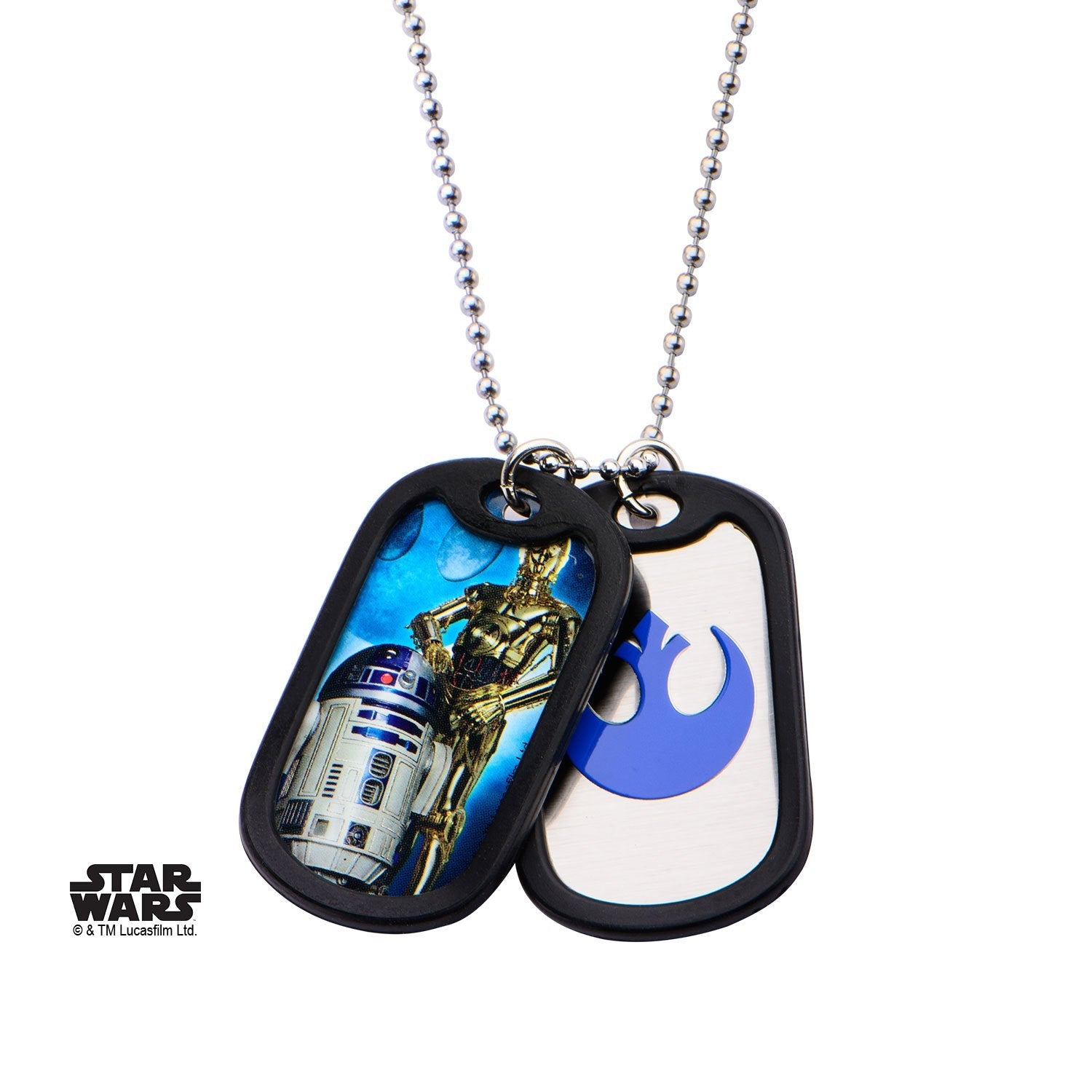 Star Wars R2 - D2 & C - 3PO Rubber Silencer Double Dog Tag Pendant Necklace - Jewelry Brands Shop