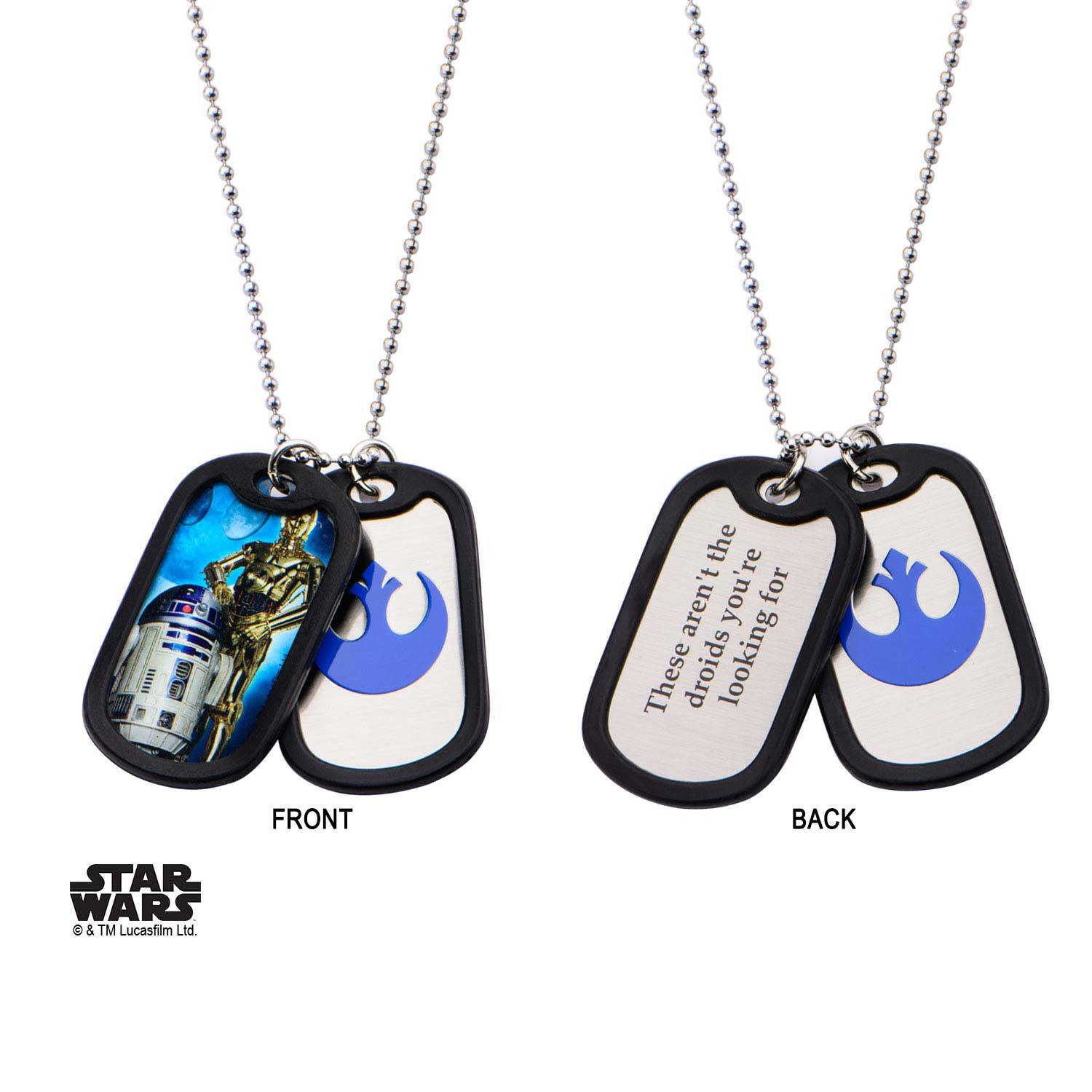 Star Wars R2 - D2 & C - 3PO Rubber Silencer Double Dog Tag Pendant Necklace - Jewelry Brands Shop