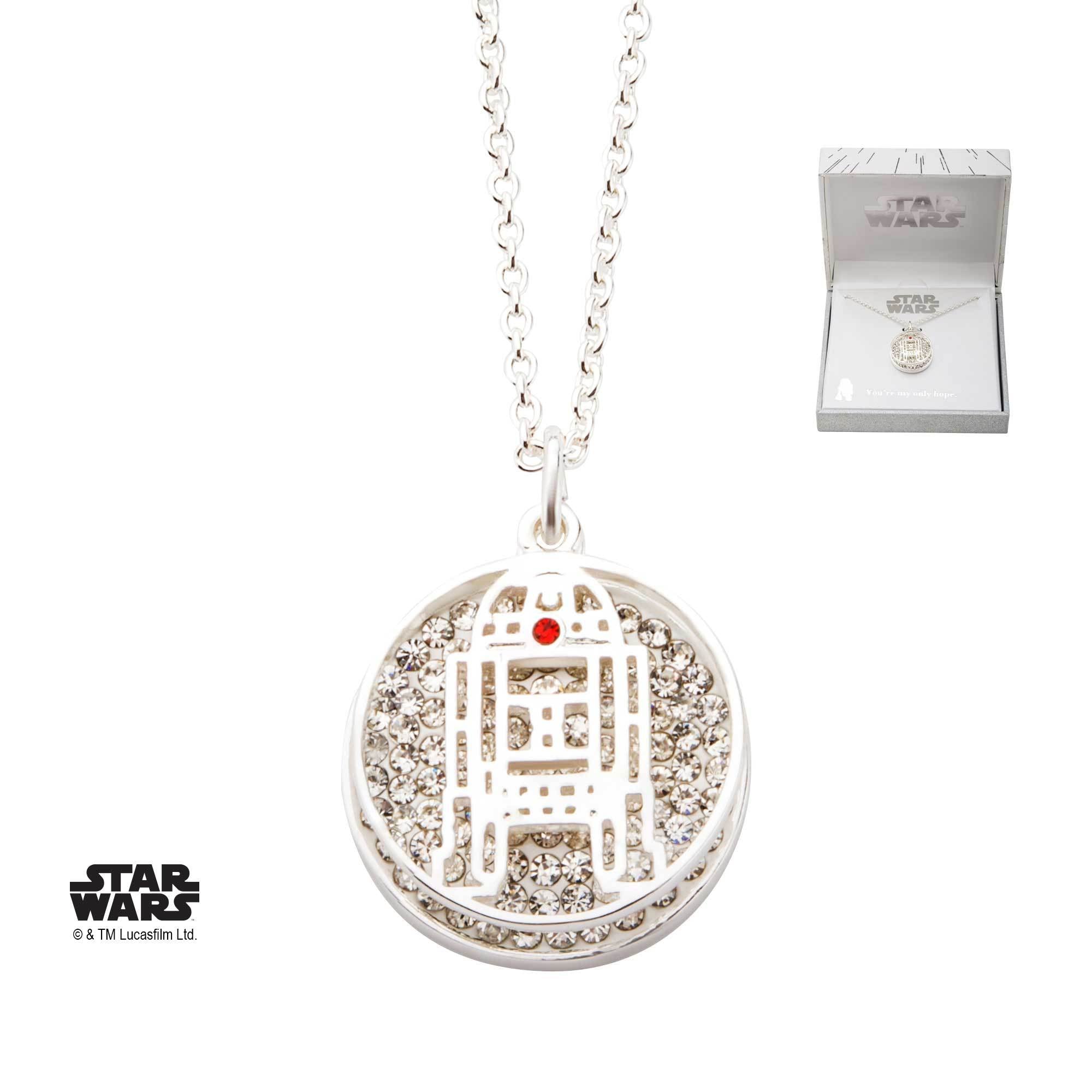 Star Wars R2 - D2 with Clear Gem Pendant Necklace - Jewelry Brands Shop