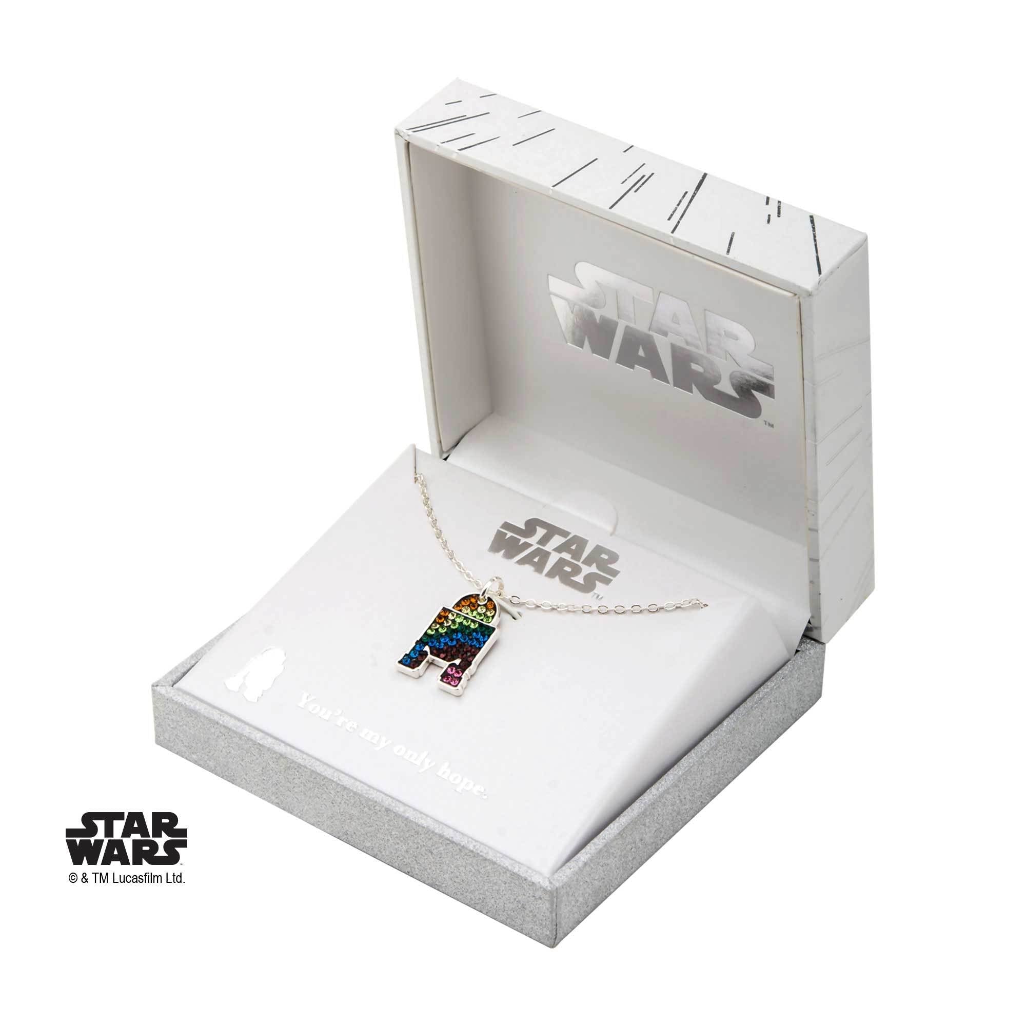 Star Wars R2 - D2 with Rainbow Gem Pendant Necklace - Jewelry Brands Shop