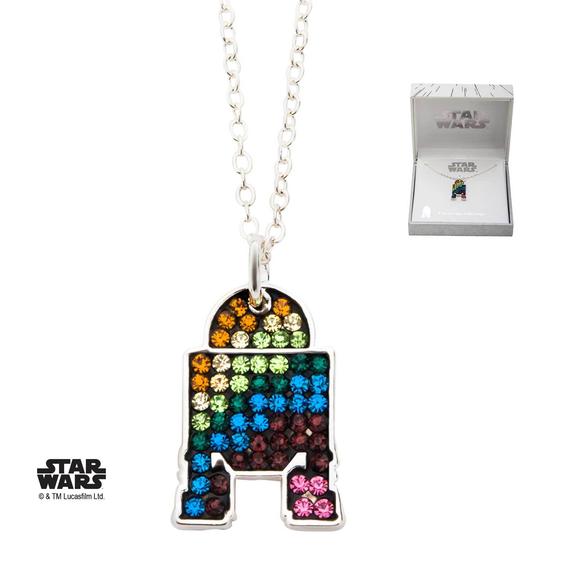 Star Wars R2 - D2 with Rainbow Gem Pendant Necklace - Jewelry Brands Shop