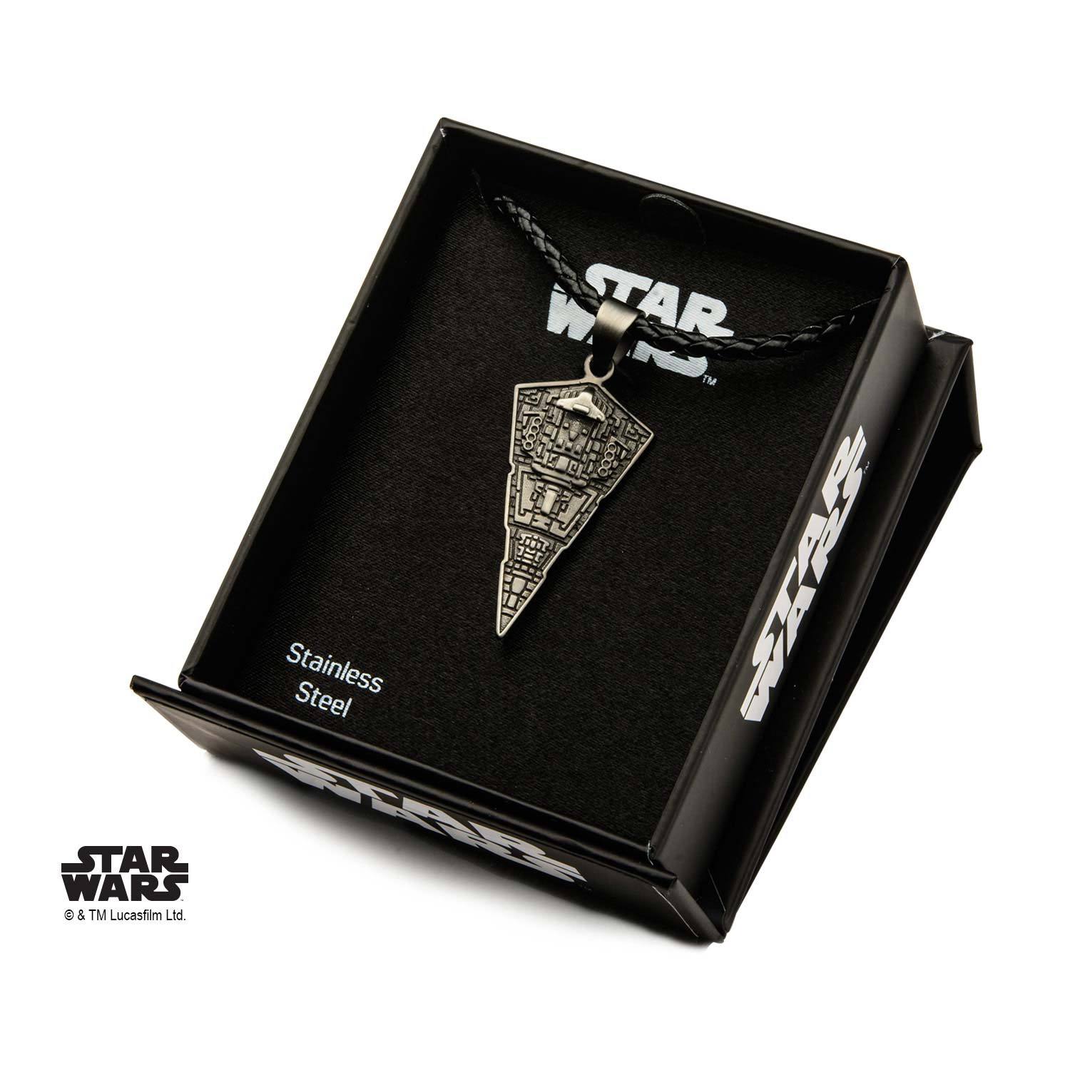 Star Wars Star Destroyer Pendant with Black Leather Chain - Jewelry Brands Shop